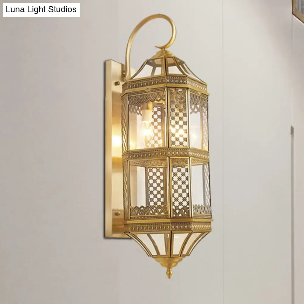 Gold Metal Wall Sconce Light Fixture - Traditional Geometric 3-Bulb Lamp For Foyer