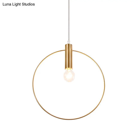 Gold Metallic Bedroom Suspension Lamp With Simple Tube Down Lighting