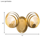 Gold Metallic Circular Ripple Glass Wall Light For Modern Living Room - 1/2 Fixture
