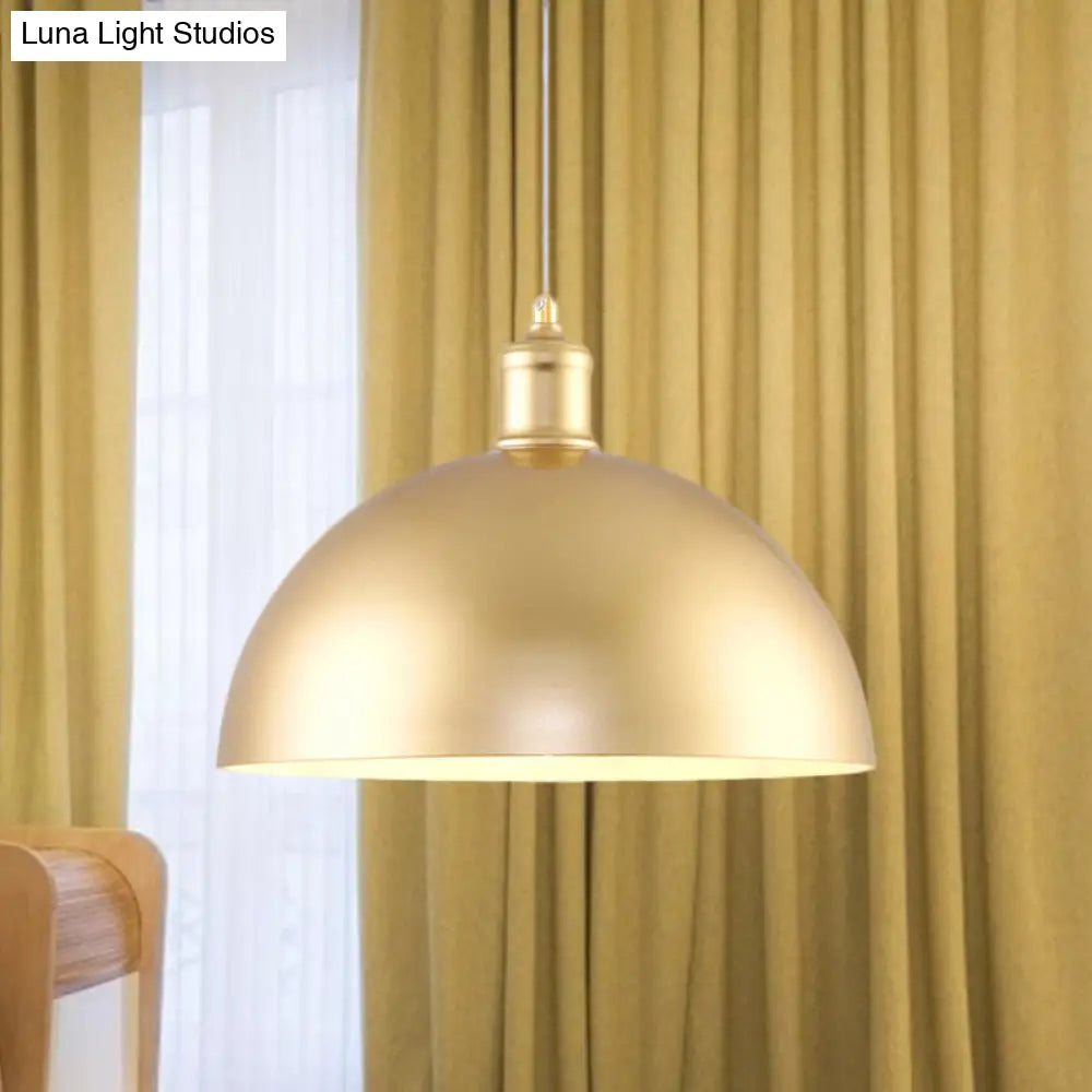 Gold Metallic Height Adjustable Dome Pendant Light For Bedroom