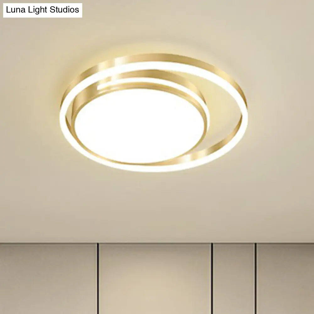 Gold Minimalist Circular Flush Mount Light For Bedroom Ceiling With Acrylic Cover