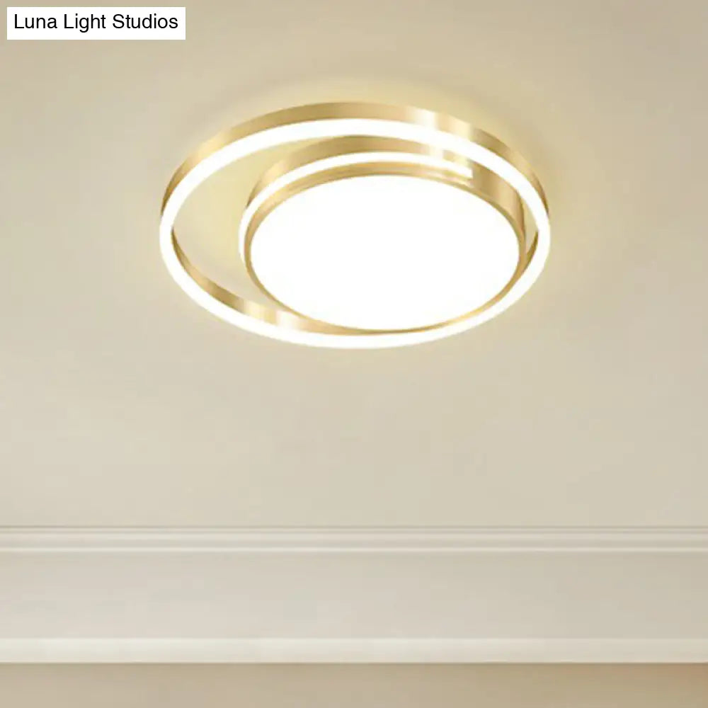 Gold Minimalist Circular Flush Mount Light For Bedroom Ceiling With Acrylic Cover