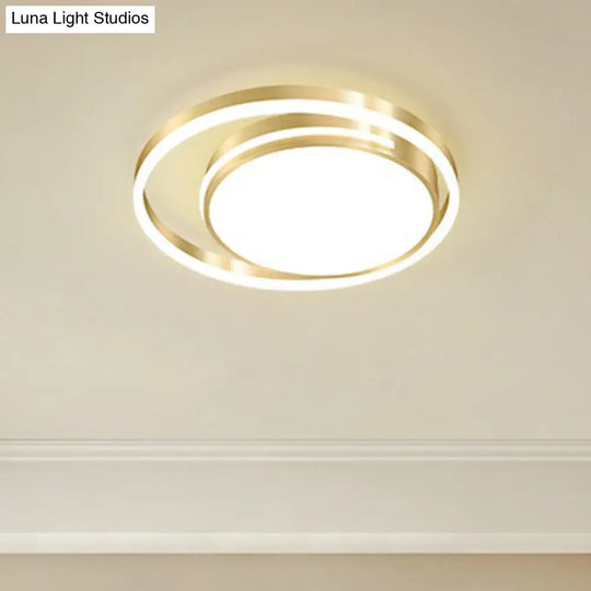 Gold Minimalist Circular Flush Mount Light For Bedroom Ceiling With Acrylic Cover