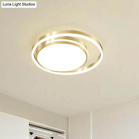 Gold Minimalist Circular Flush Mount Light For Bedroom Ceiling With Acrylic Cover