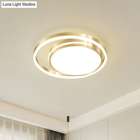 Gold Minimalist Circular Flush Mount Light For Bedroom Ceiling With Acrylic Cover / 16 Warm