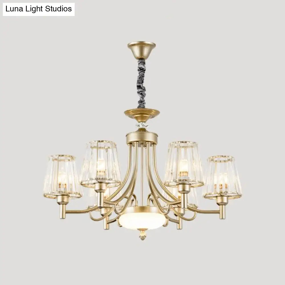 Gold Crystal Cone Pendant Light With Minimalist Design - 3/6 Bulbs Perfect For Bedroom