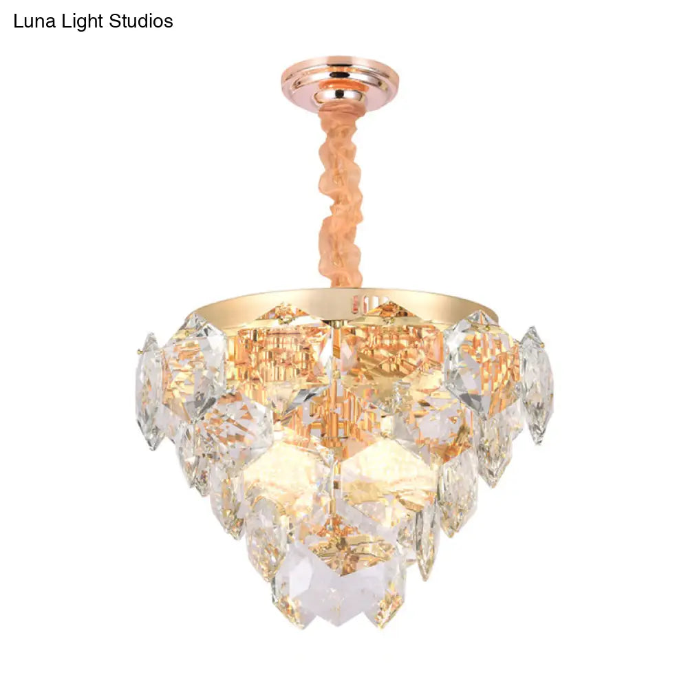 Gold Modern Crystal Pendant Lamp - 14-Light Multi-Layer Ceiling Light For Living Room