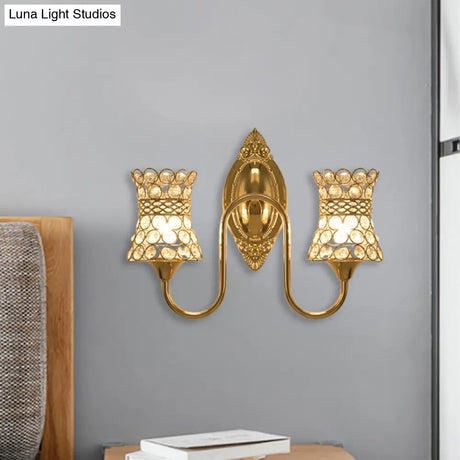 Gold Modern Metal Wall Sconce With Crystal Swirl Design And Dual Lighting