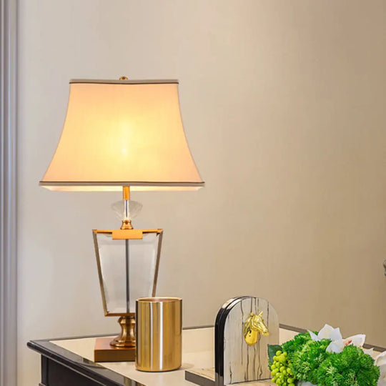 Gold Modernist Desk Lamp With Bell Fabric Shade - Perfect For Dining Room Or Small Tables