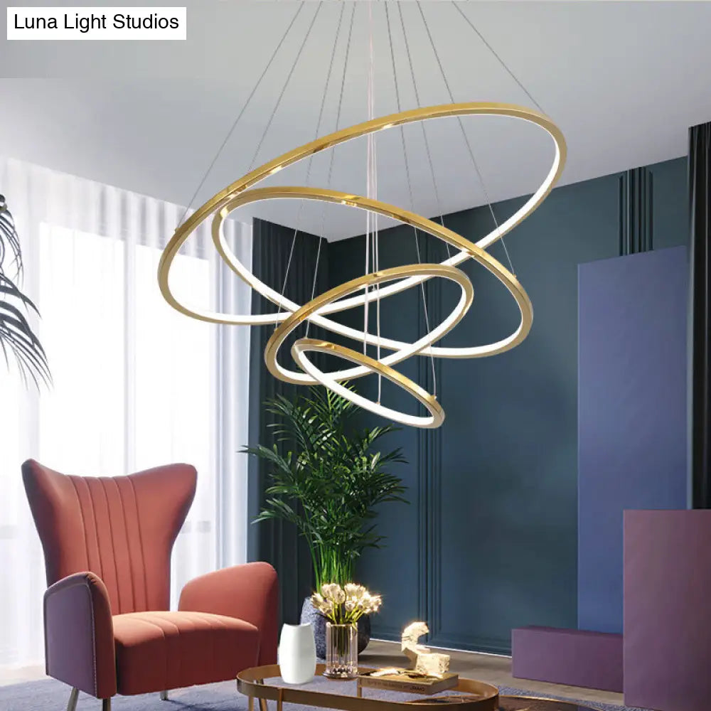 Sleek Gold Stainless Steel Led Chandelier Pendant - 3/4 Tiers Simplicity & Elegance
