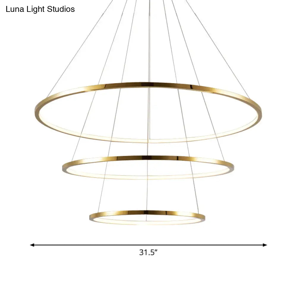 Gold Multi -Tire Chandelier Lamp Simplicity Stainless Steel Led Circle Ceiling Pendant Lighting