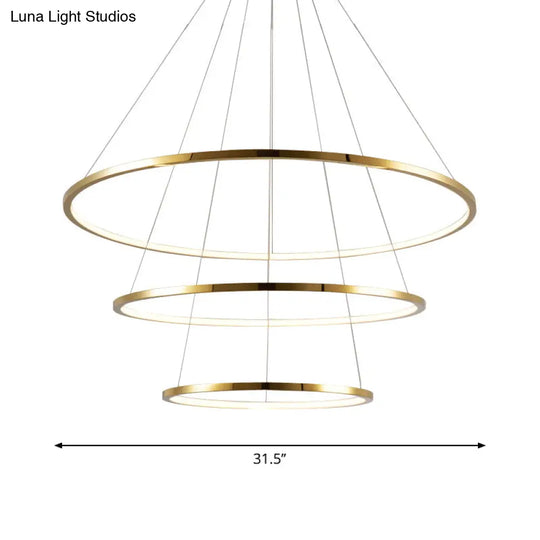 Gold Multi -Tire Chandelier Lamp Simplicity Stainless Steel Led Circle Ceiling Pendant Lighting