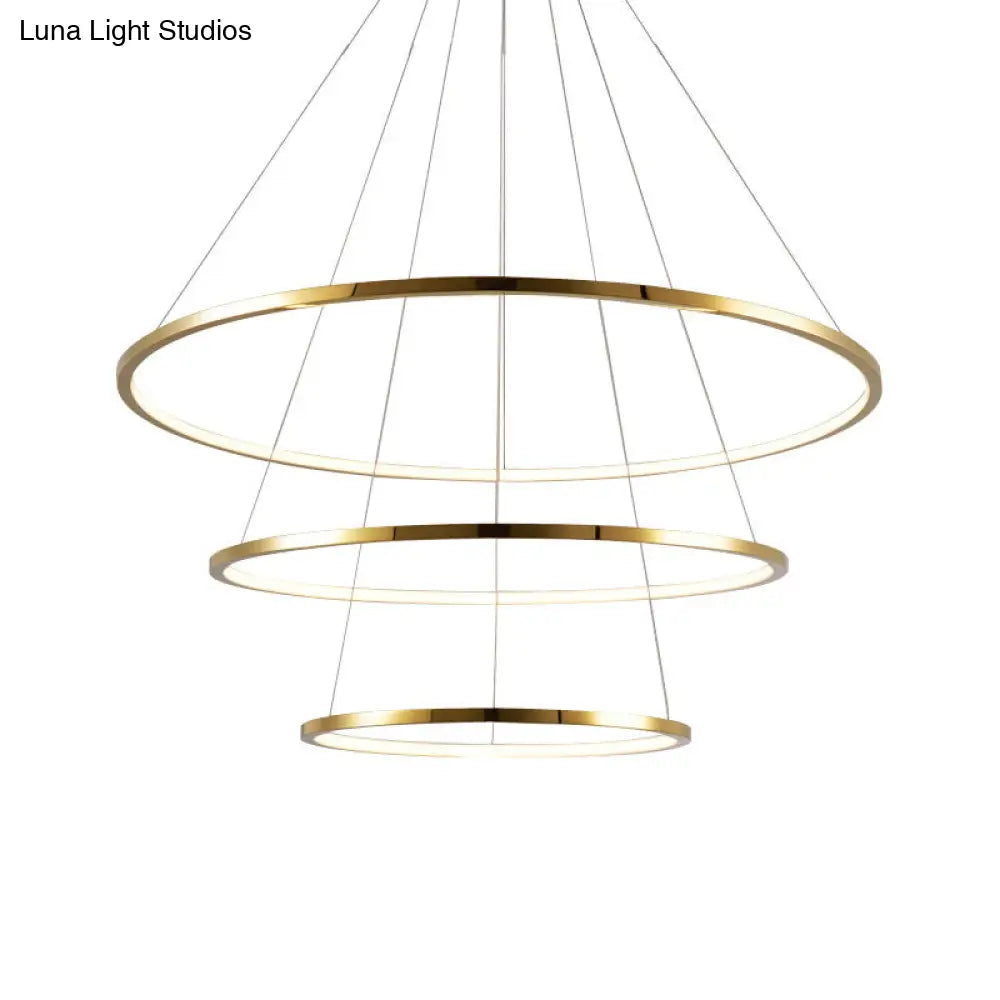 Sleek Gold Stainless Steel Led Chandelier Pendant - 3/4 Tiers Simplicity & Elegance