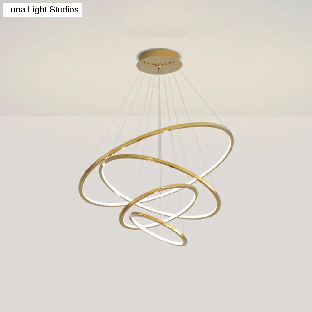 Sleek Gold Stainless Steel Led Chandelier Pendant - 3/4 Tiers Simplicity & Elegance