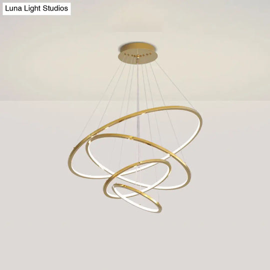 Sleek Gold Stainless Steel Led Chandelier Pendant - 3/4 Tiers Simplicity & Elegance