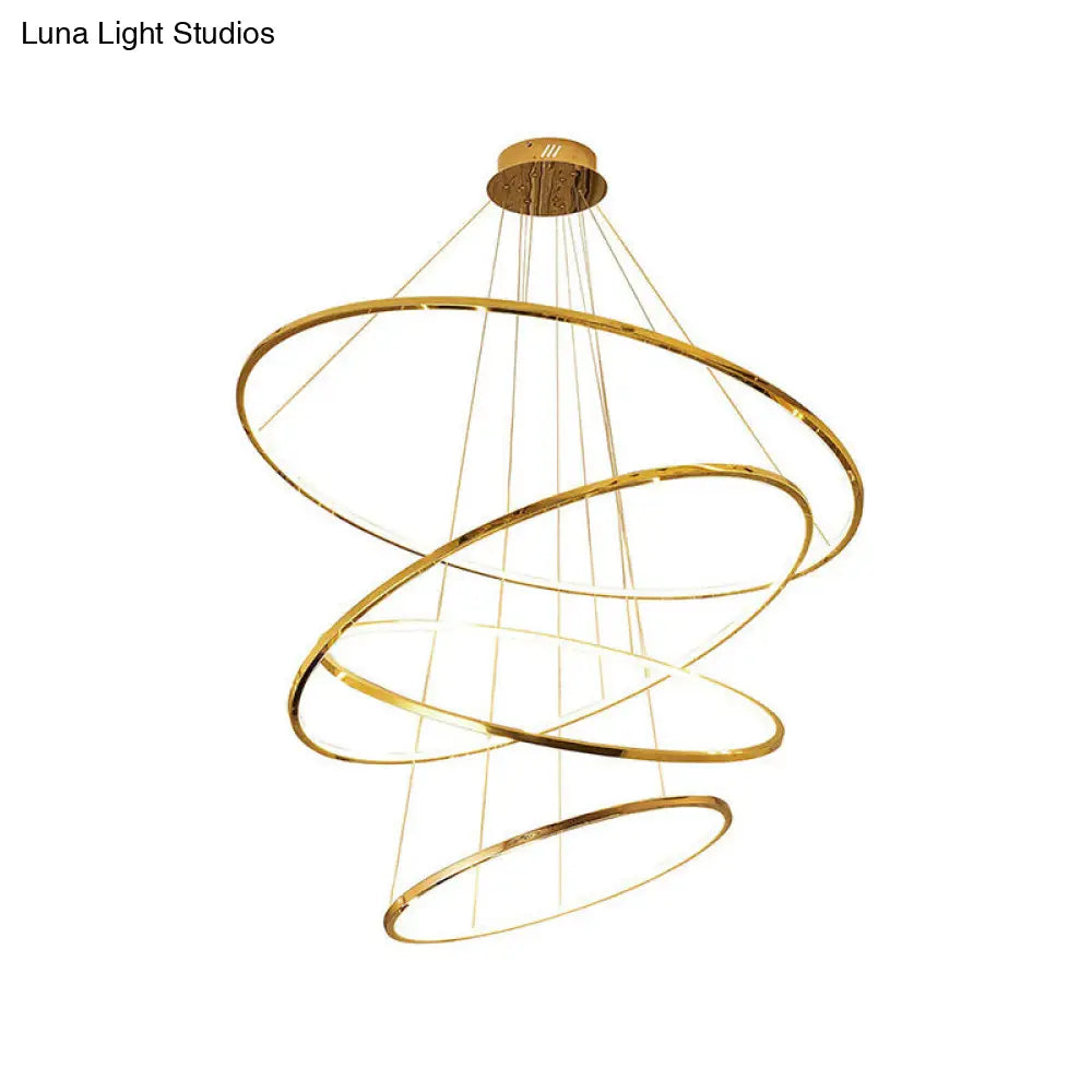 Sleek Gold Stainless Steel Led Chandelier Pendant - 3/4 Tiers Simplicity & Elegance