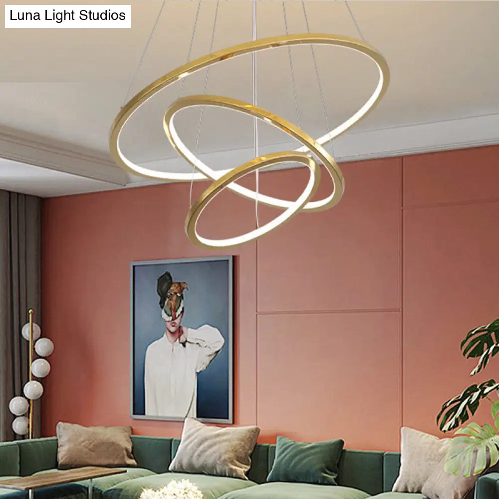 Sleek Gold Stainless Steel Led Chandelier Pendant - 3/4 Tiers Simplicity & Elegance / 3