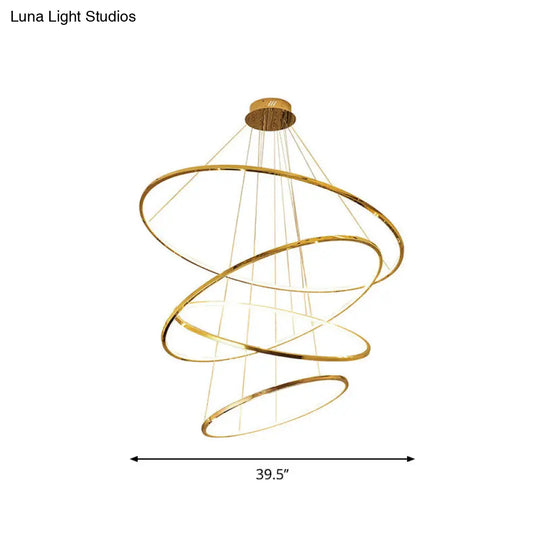Sleek Gold Stainless Steel Led Chandelier Pendant - 3/4 Tiers Simplicity & Elegance
