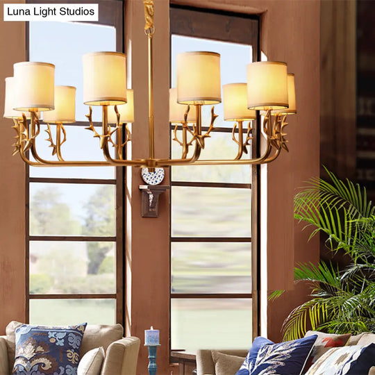 Nordic Fabric Suspension Light With Antler Deco - Gold Finish 10 /