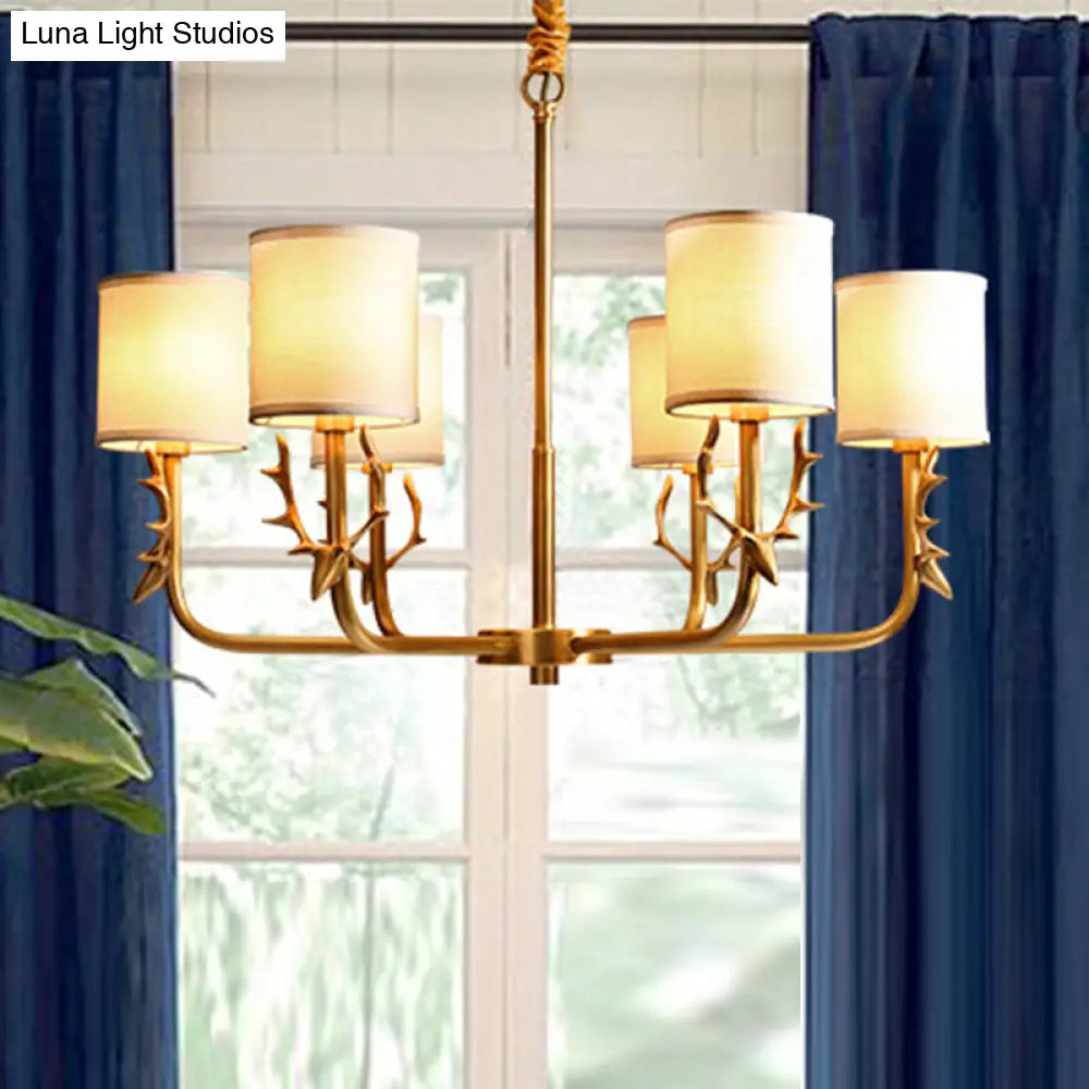 Nordic Fabric Suspension Light With Antler Deco - Gold Finish 6 /