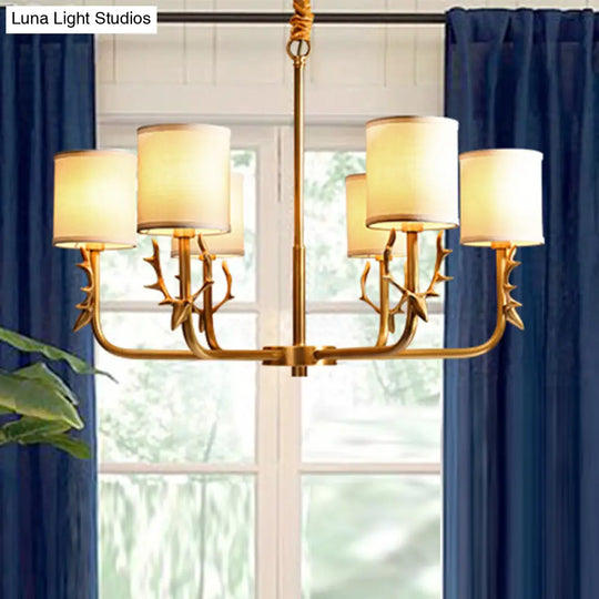 Nordic Fabric Suspension Light With Antler Deco - Gold Finish 6 /