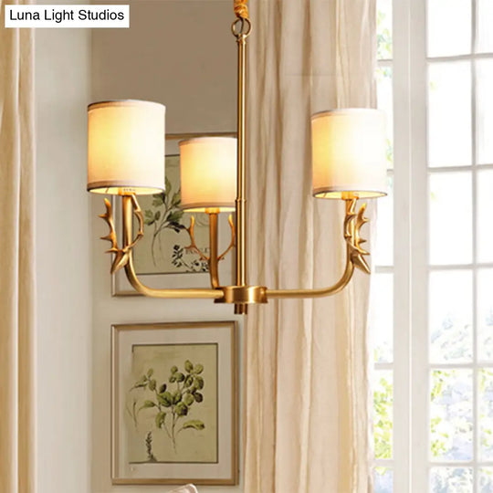 Nordic Fabric Suspension Light With Antler Deco - Gold Finish 3 /