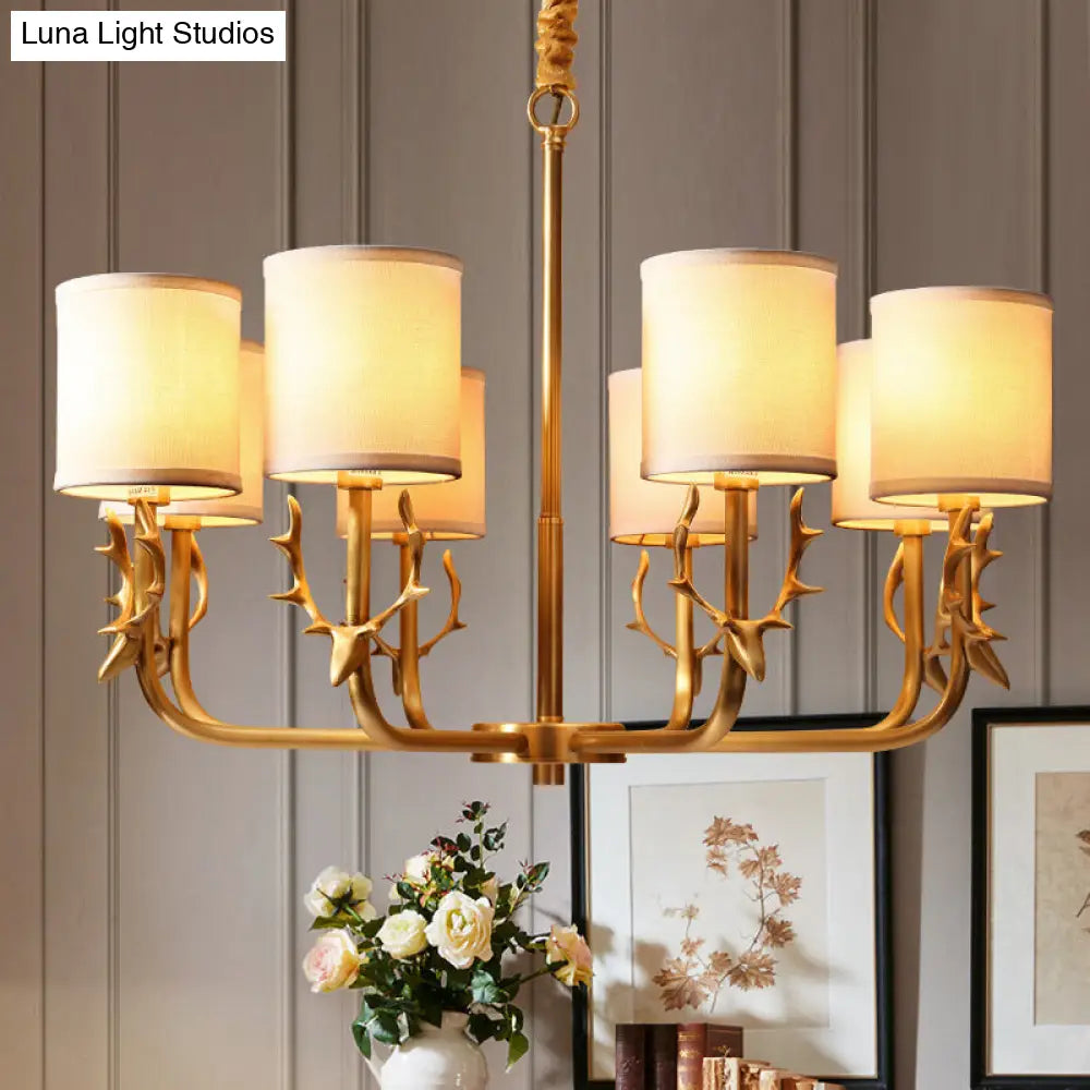 Nordic Fabric Suspension Light With Antler Deco - Gold Finish