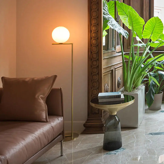Gold Opal Glass Living Room Floor Lamp - Contemporary Stand With 1-Light