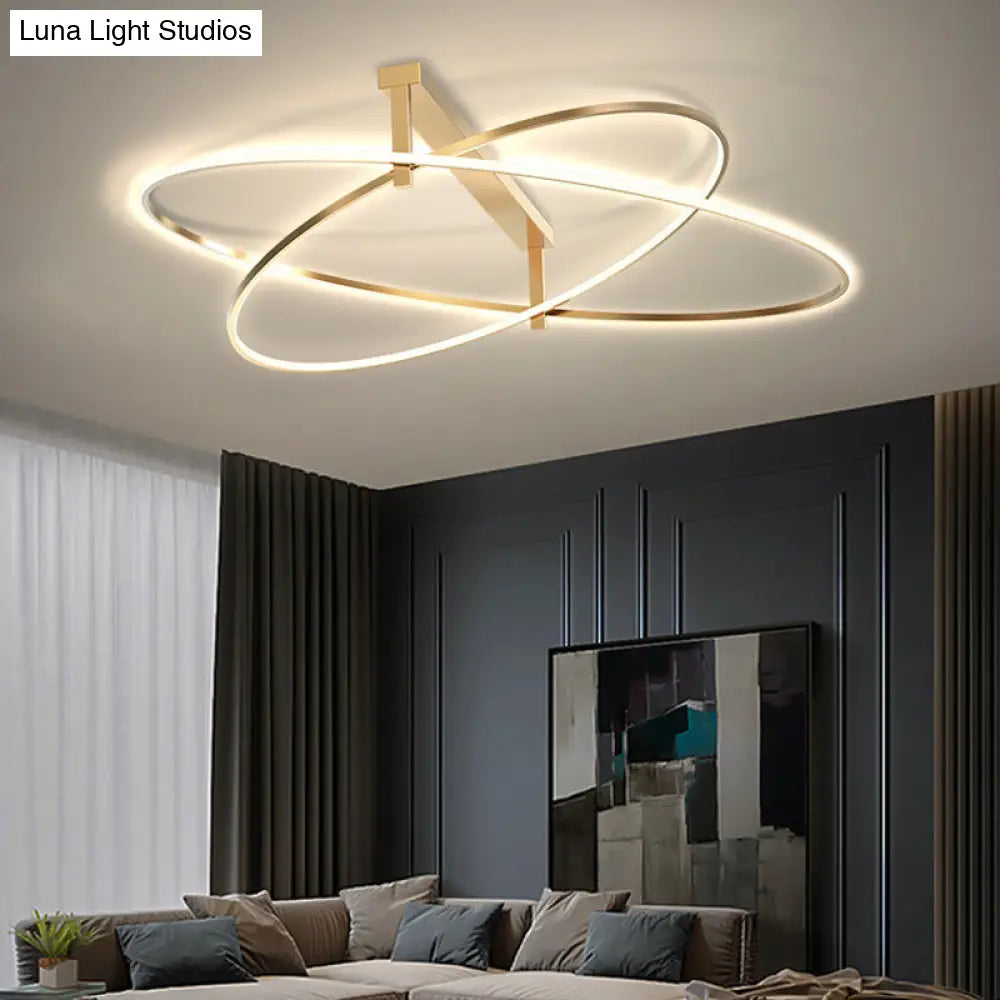 Gold Oval 2-Head Led Ceiling Light - Minimalist Semi Flush Mount For Living Room