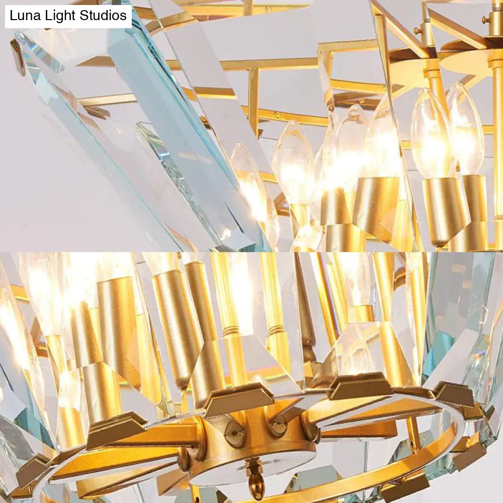 Gold Pendant Crystal Panel Chandelier - Postmodern Trifle Design 6 Heads Dining Room Light Fixture