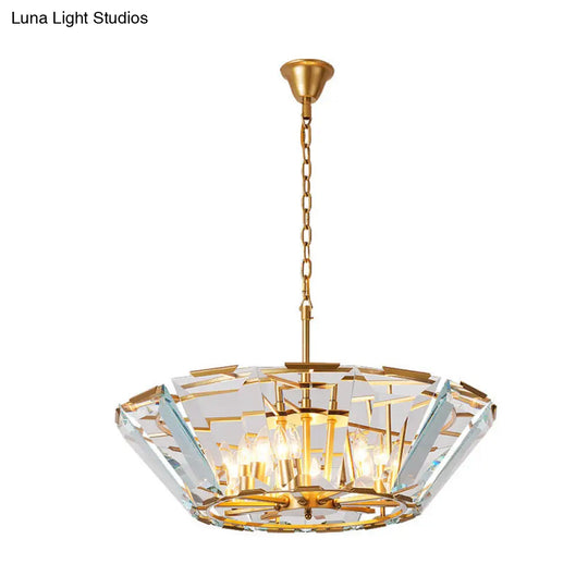 Gold Pendant Crystal Panel Chandelier - Postmodern Trifle Design 6 Heads Dining Room Light Fixture