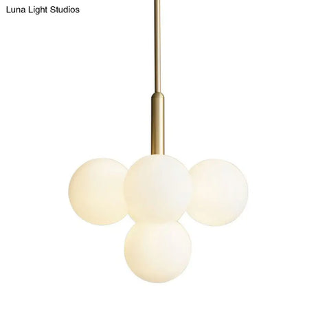 Gold Pendulum Milk Glass Chandelier - Simplicity 5-Light Pendant For Restaurants