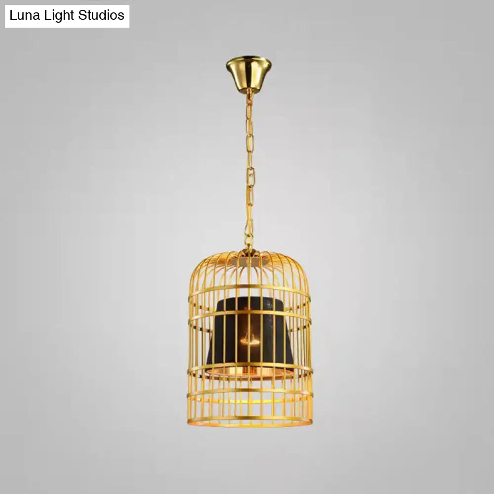 Gold Plated Birdcage Hanging Lamp Country Metal Ceiling Light With Cone Shade For Restaurants (1