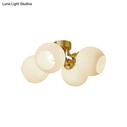 Gold Plated Semi - Flush Ceiling Light With Milky Glass Dome For Bedroom 4 /