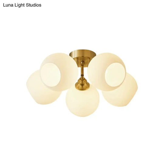 Gold Plated Semi - Flush Ceiling Light With Milky Glass Dome For Bedroom 5 /