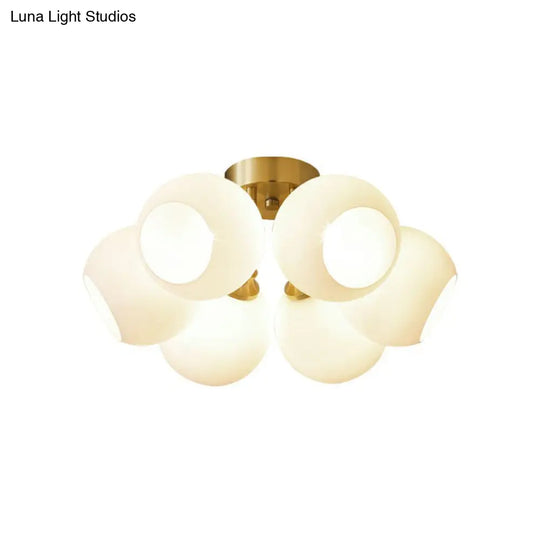 Gold Plated Semi - Flush Ceiling Light With Milky Glass Dome For Bedroom 6 /