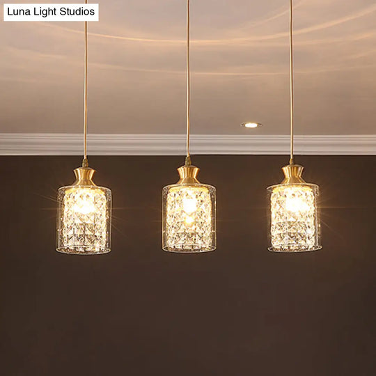 Gold Crystal Pendant Light - Postmodern Shaded Suspension 3 Heads Dining Room