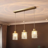 Gold Postmodern Crystal Pendant Light With 3 Shaded Heads For Dining Room Suspension / Cylinder