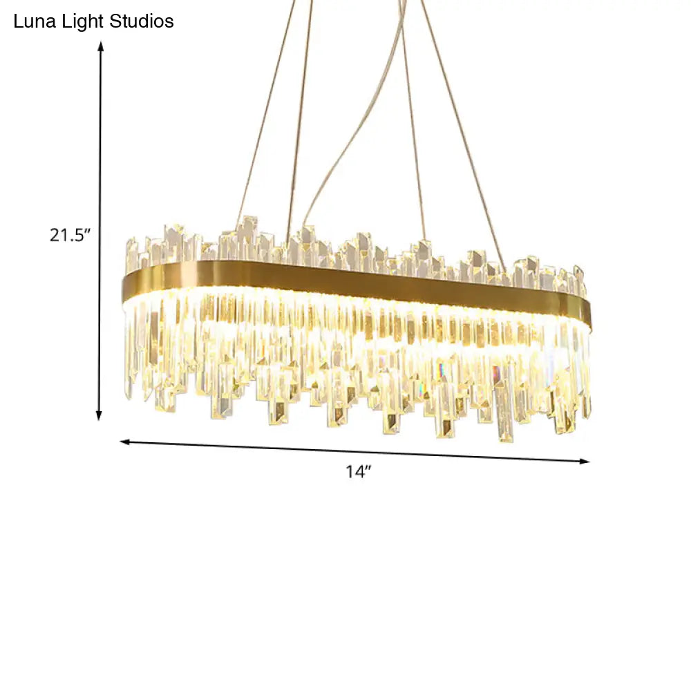 Gold Postmodern Led Chandelier With Crystal Rods - Oval Dining Room Hanging Lamp Kit