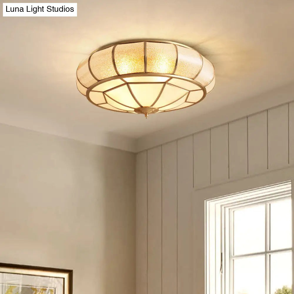 Gold Ripple Glass Flush Mount Lighting: Classic Donut - Shaped Fixture Ideal For Dining Rooms
