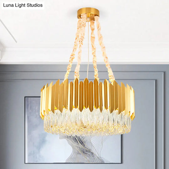 Modern Gold Round Chandelier - 19.5/23.5 Wide Crystal Block Design 6/10 Heads Hanging Ceiling Light