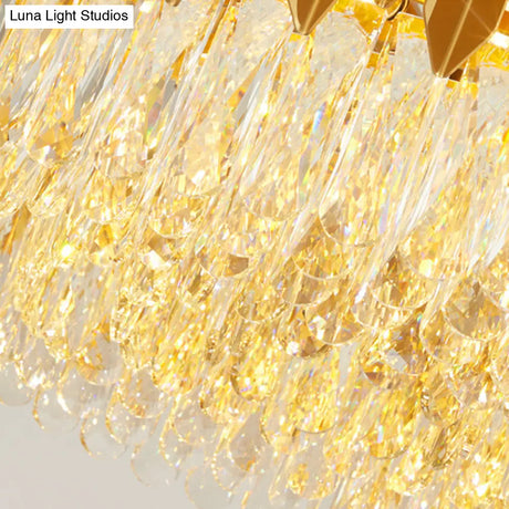 Gold Round Chandelier Lamp With Crystal Block Hangings - 19.5’’/23.5’’ Width Postmodern