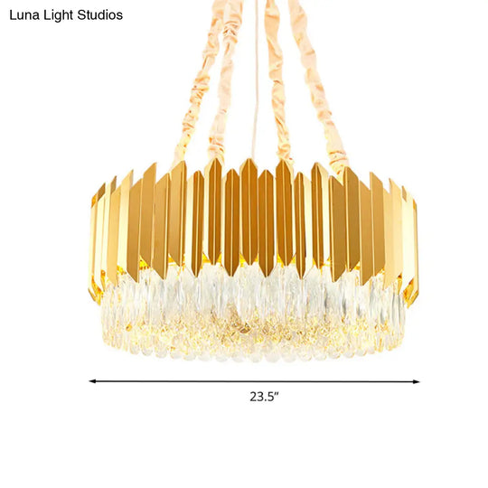 Modern Gold Round Chandelier - 19.5/23.5 Wide Crystal Block Design 6/10 Heads Hanging Ceiling Light