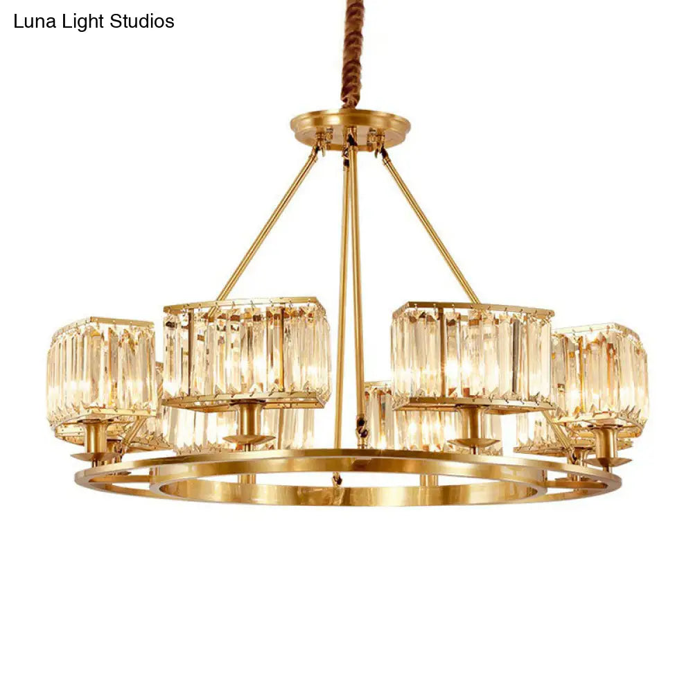 Gold Round Chandelier Pendant Light With Contemporary K9 Crystal For Elegant Living Room Décor