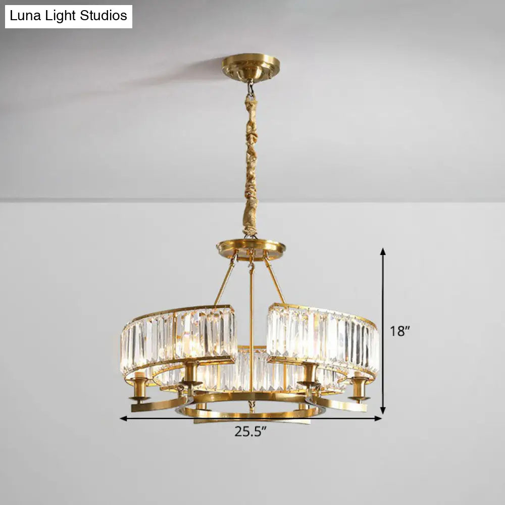 Gold Round Chandelier Pendant Light With Contemporary K9 Crystal For Elegant Living Room Décor