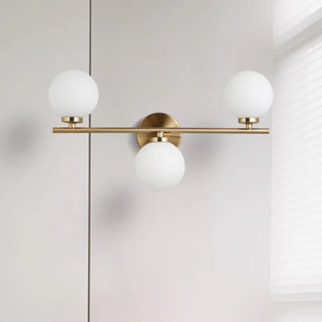 Gold Round Wall Mounted Sconce With Milky Glass Shade - Modernism 3 Heads Lighting