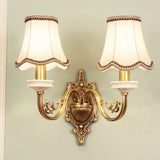 Gold Scalloped/Tapered/Curved Wall Mounted Bedside Light With Fabric/White Glass Shade 2 / A