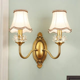 Gold Scalloped/Tapered/Curved Wall Mounted Bedside Light With Fabric/White Glass Shade 2 / D