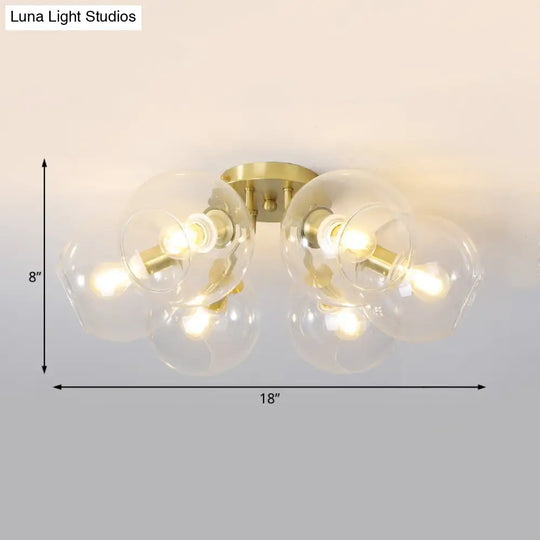 Gold Semi Flush Mount Sphere Light With 6 Led Bulbs
