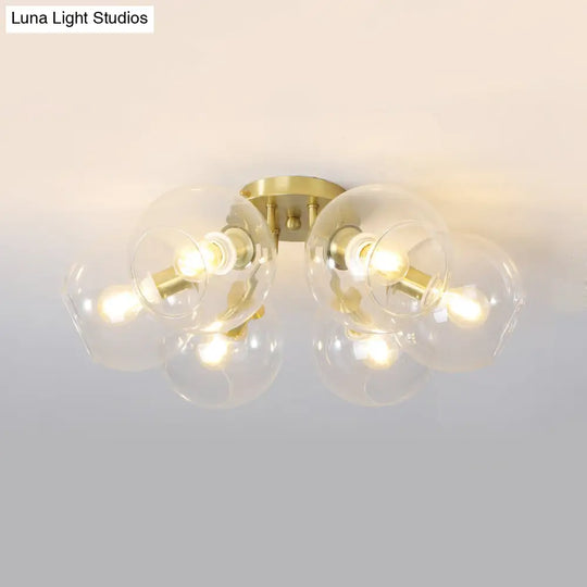 Gold Semi Flush Mount Sphere Light With 6 Led Bulbs